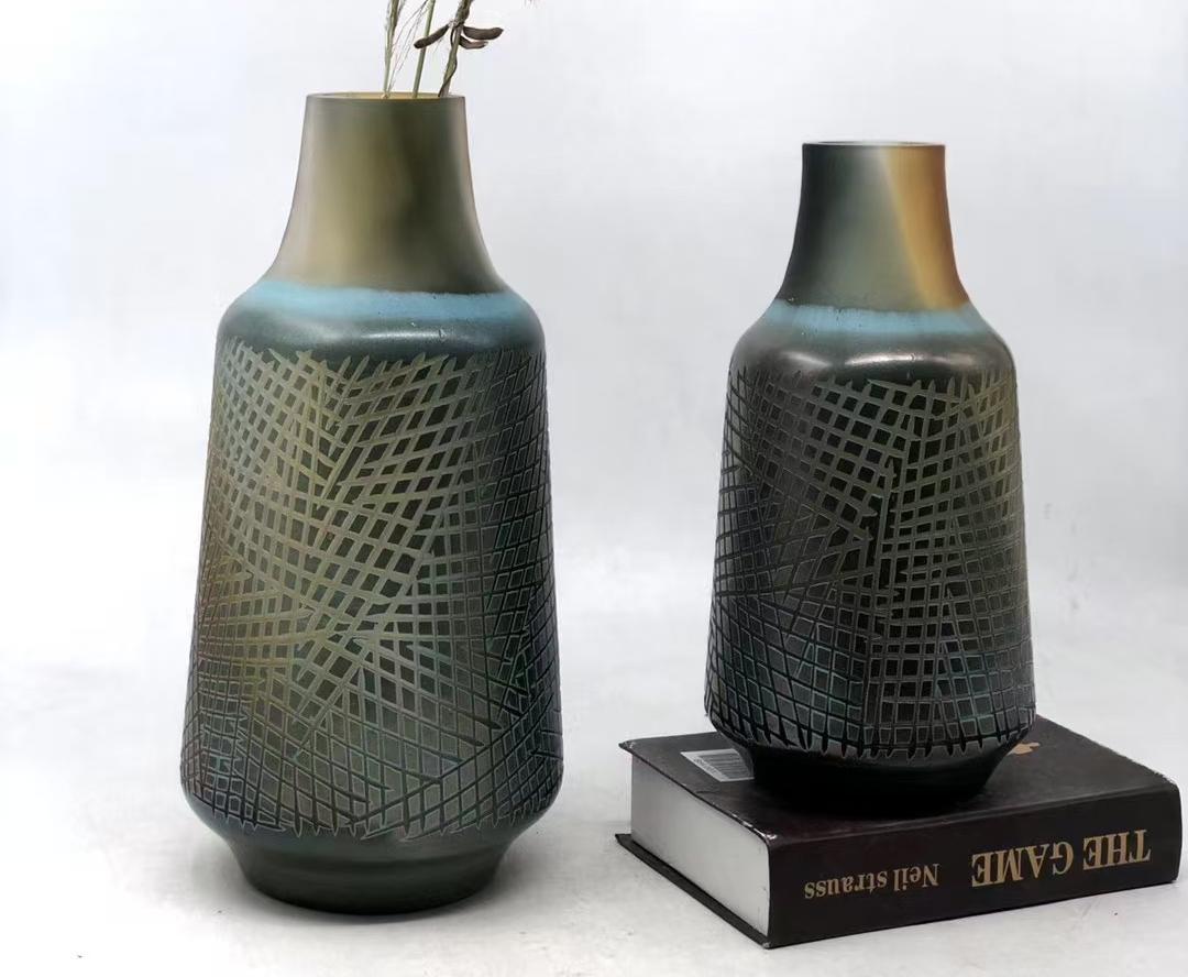 Verdant Grid Crystal Vase Set