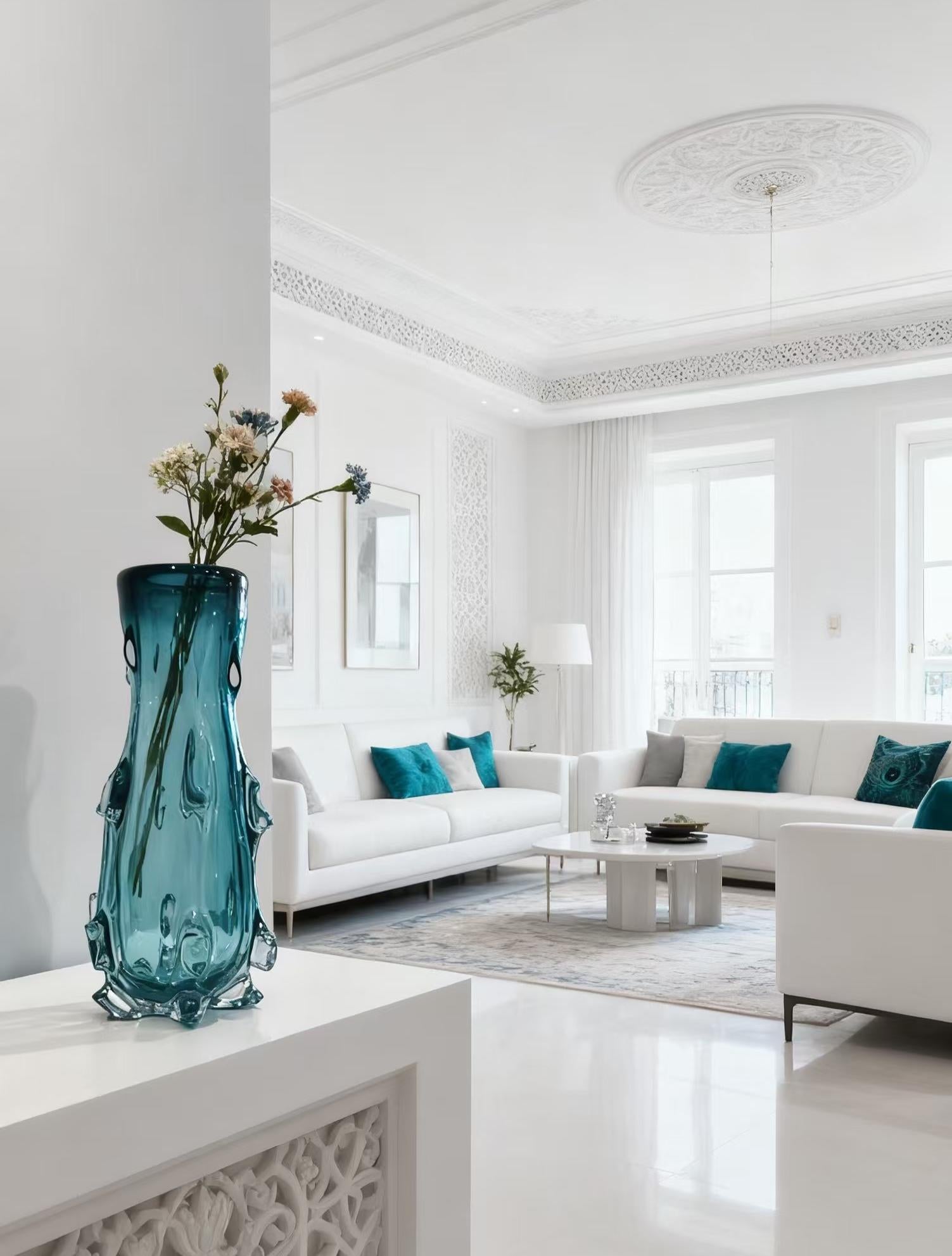 HORNY BLUE VASE |  SOLID GLASS FLOWER VASE |