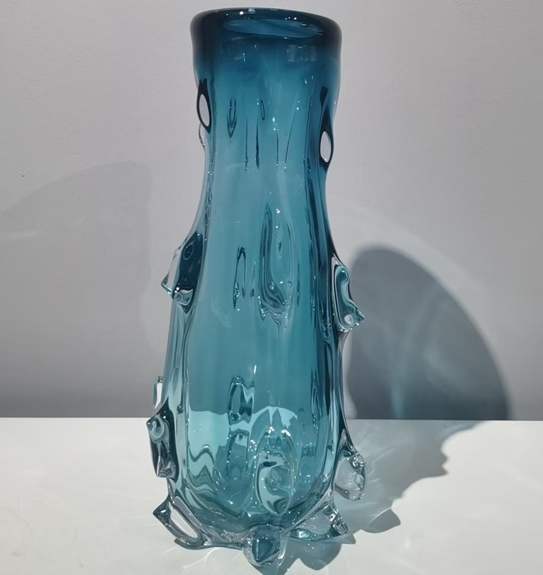 HORNY BLUE VASE |  SOLID GLASS FLOWER VASE |