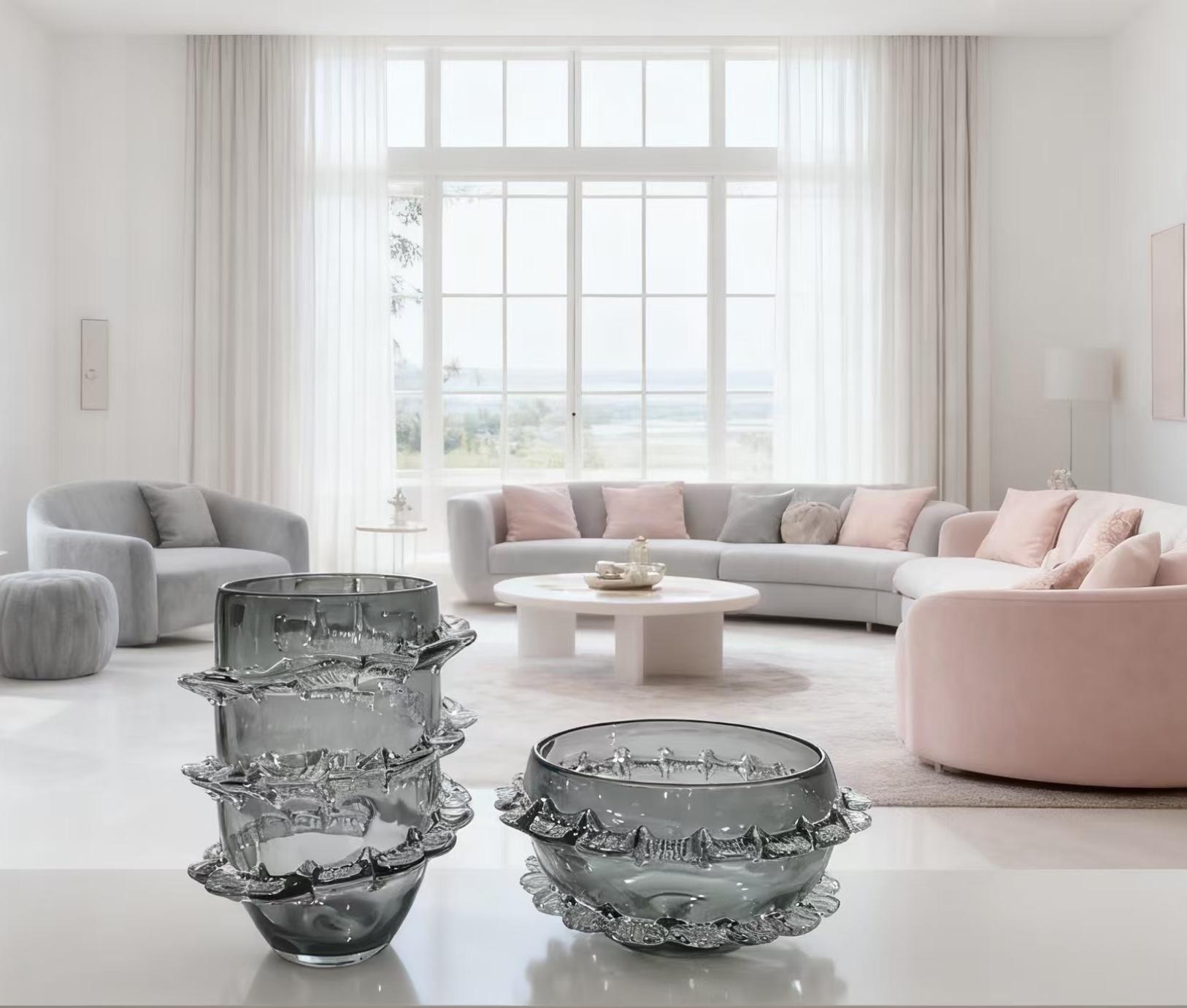 Aqua Ripple Crystal Vase & Bowl Set