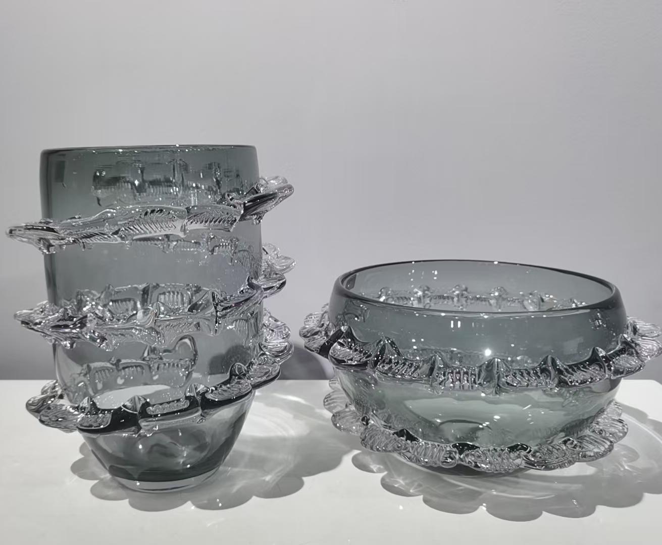 Aqua Ripple Crystal Vase & Bowl Set