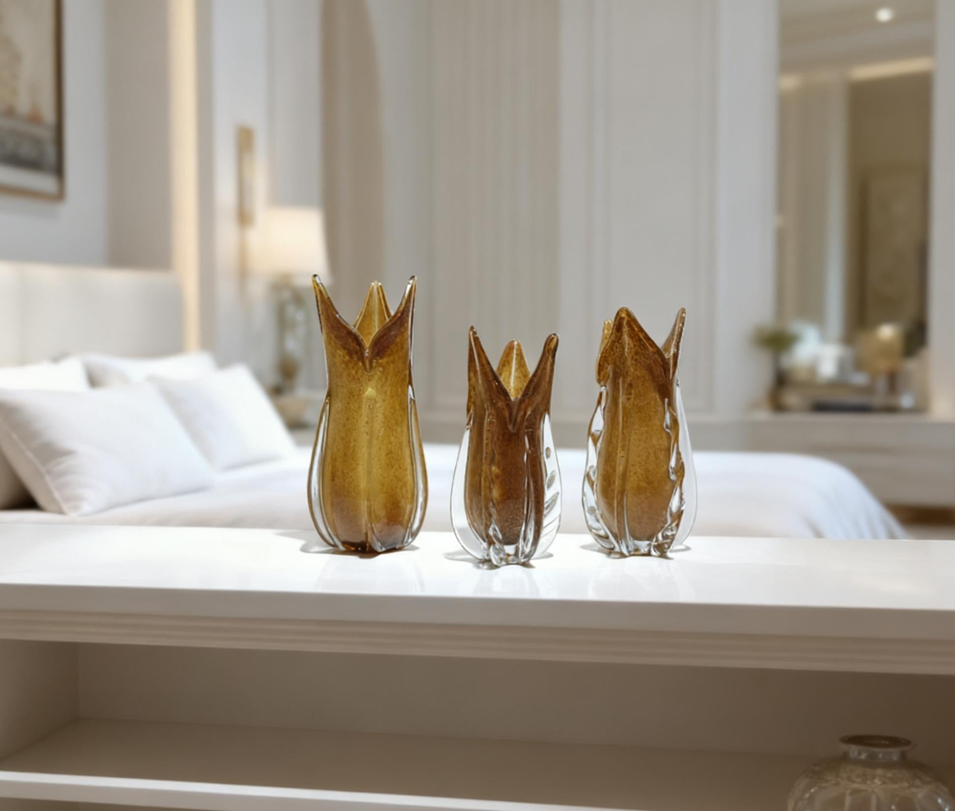 Golden Bloom Crystal Vase Set