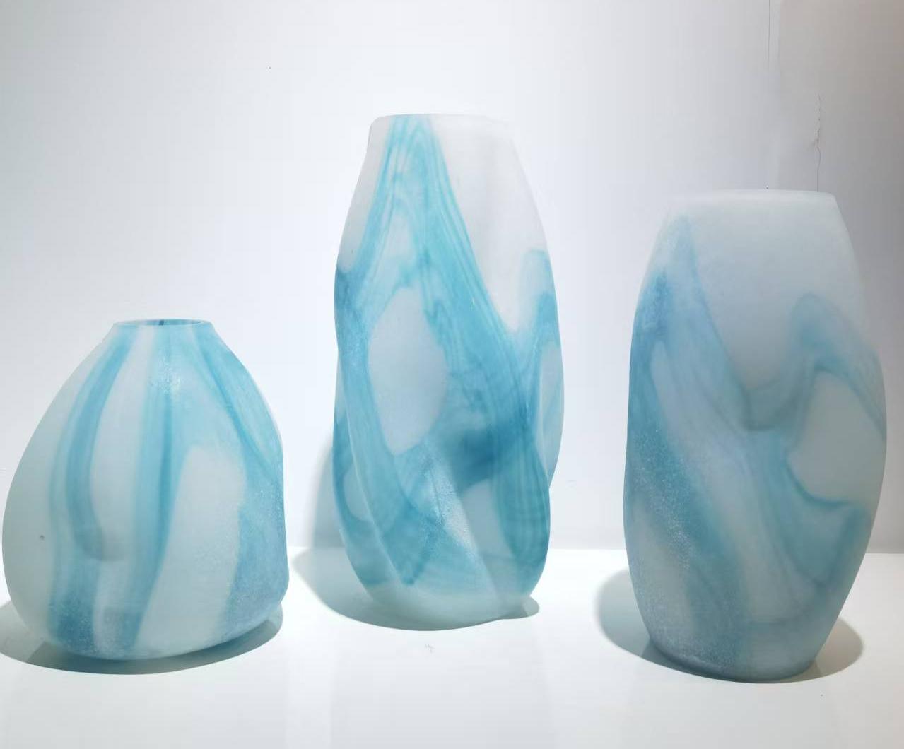 Azure Mist Crystal Vase Set