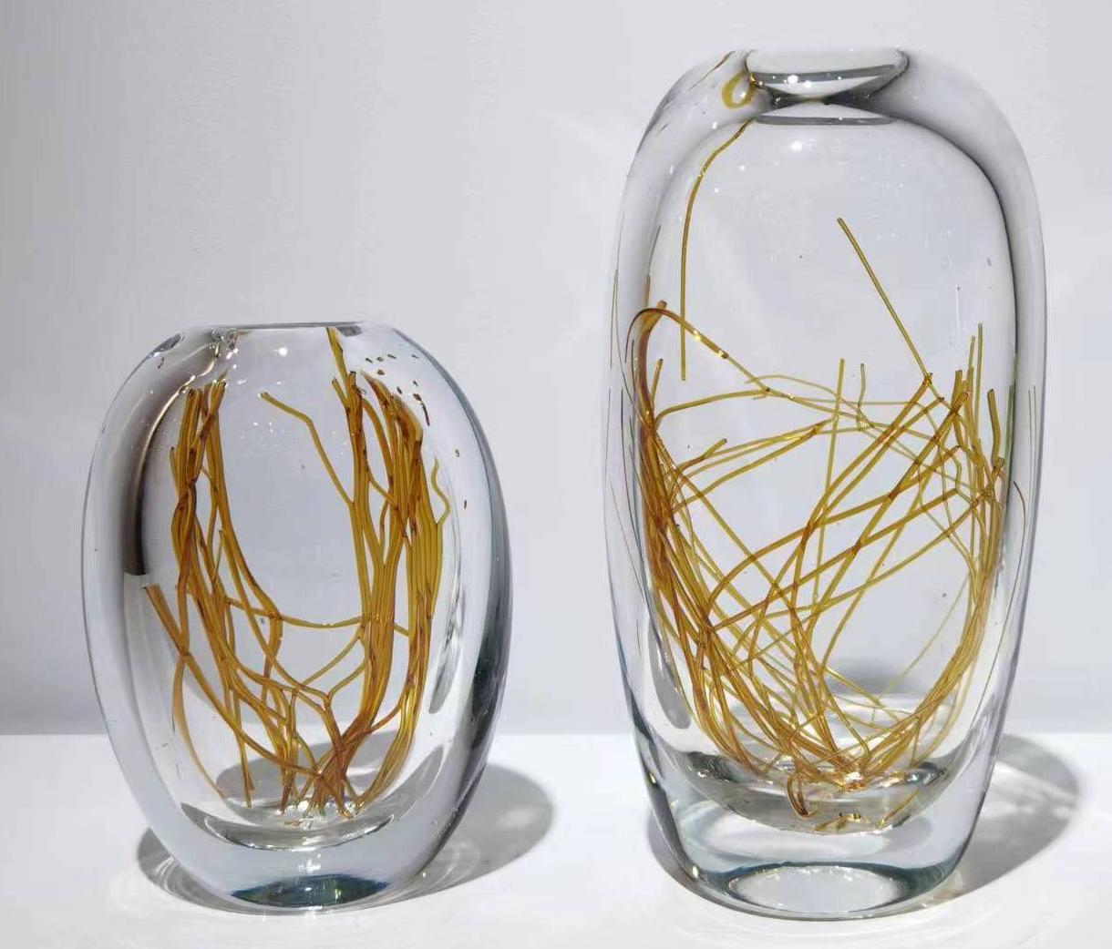 Golden Trace Crystal Vase Set