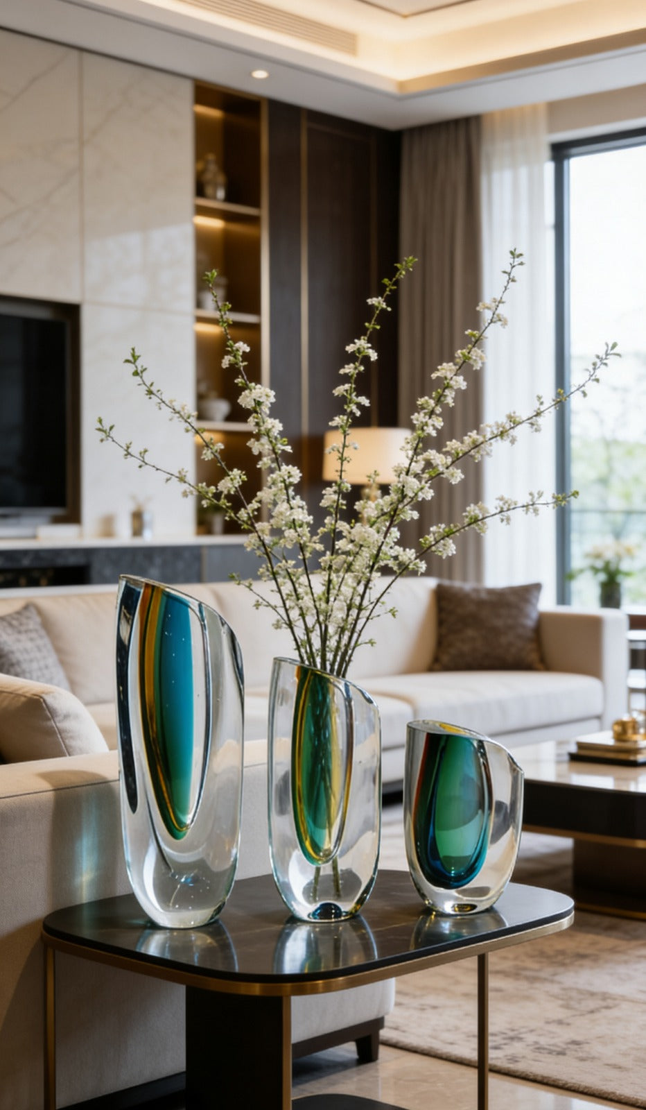 Aurora Prism Crystal Vase Set | Modern Handcrafted Art Glass Vase Set |