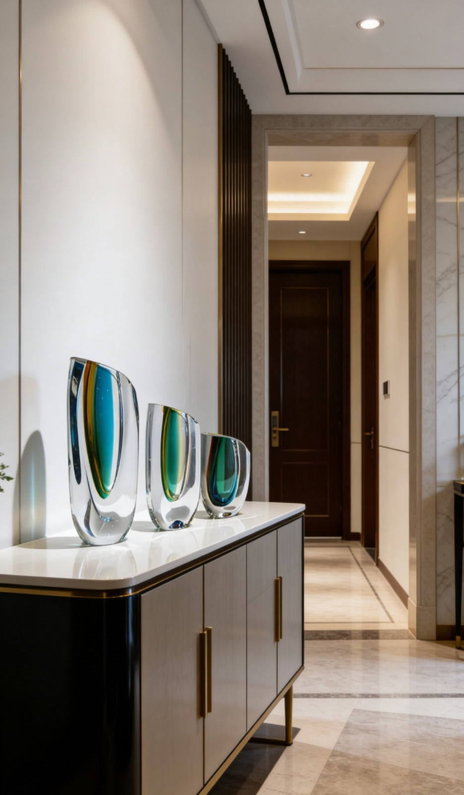 Aurora Prism Crystal Vase Set | Modern Handcrafted Art Glass Vase Set |