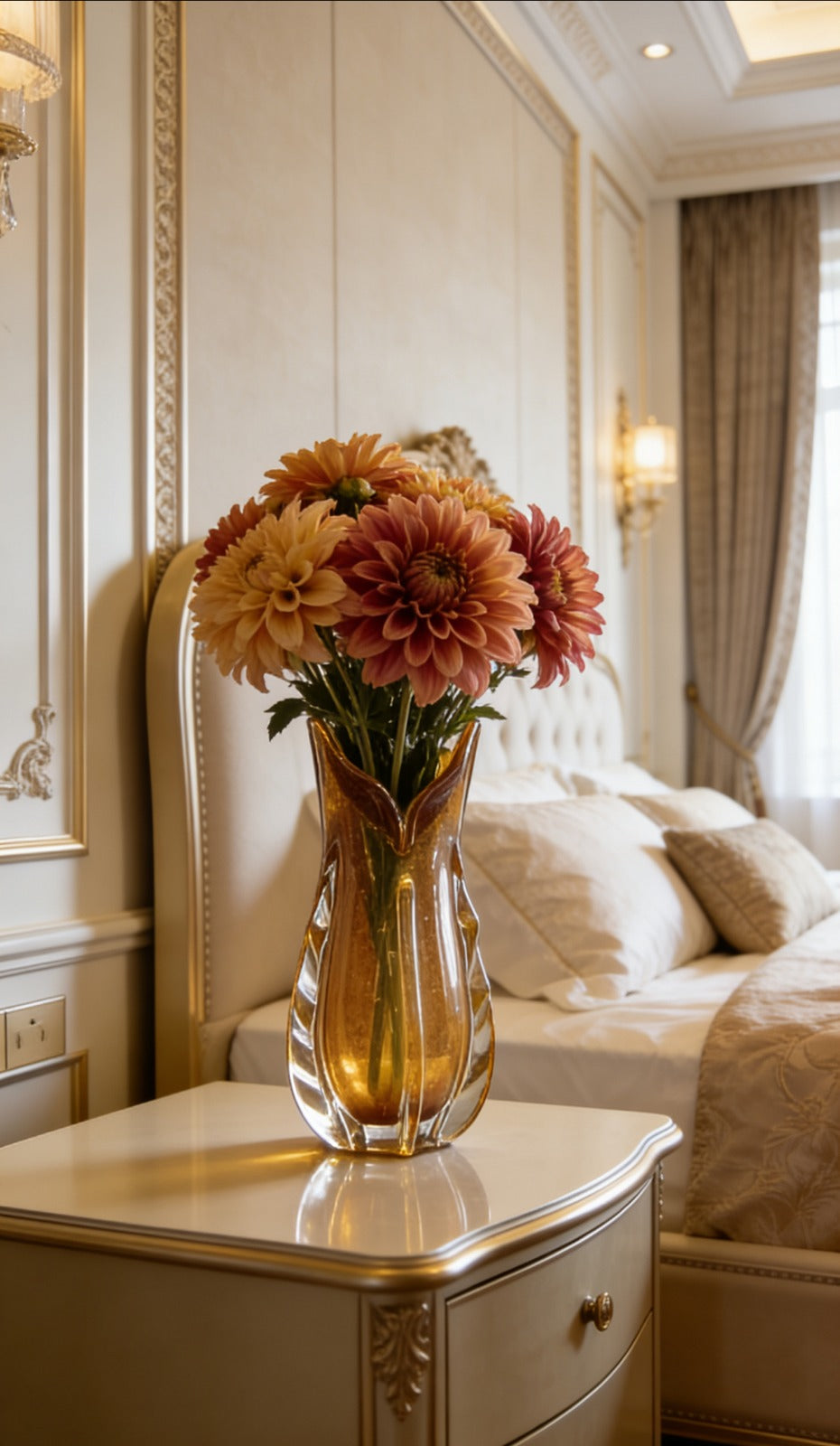 GOLDEN BLOOM VASE| TABLETOP FLOWER VASE | LUXURY GLASS DECOR |