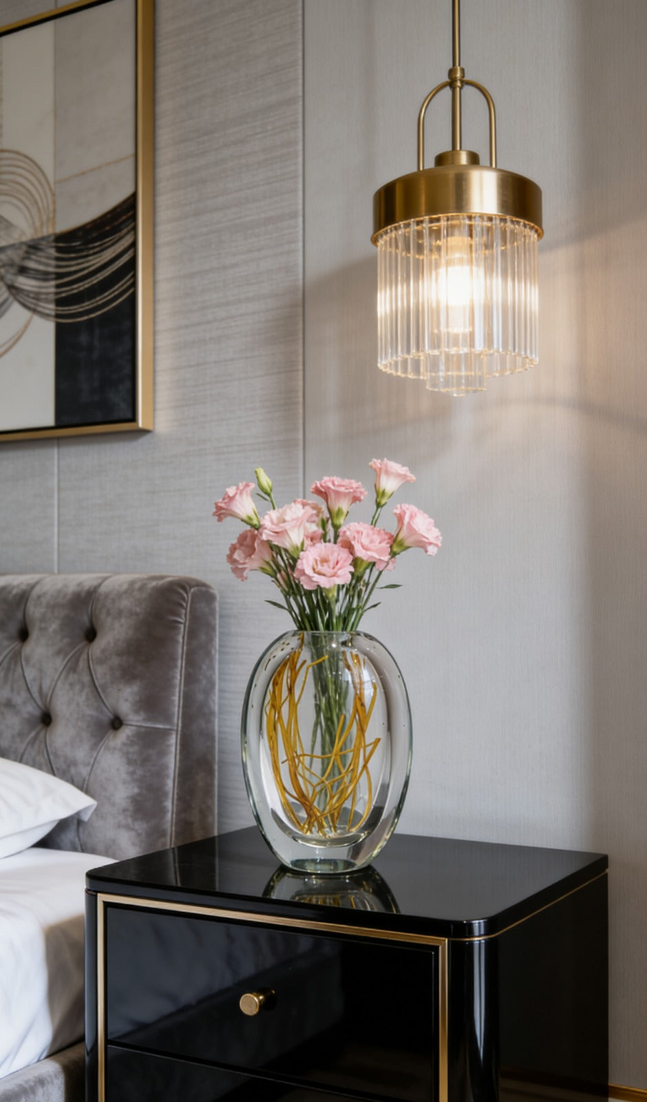 TRANSPARENT VASE | GOLDEN STEM VASE | CLEAR GLASS VASE