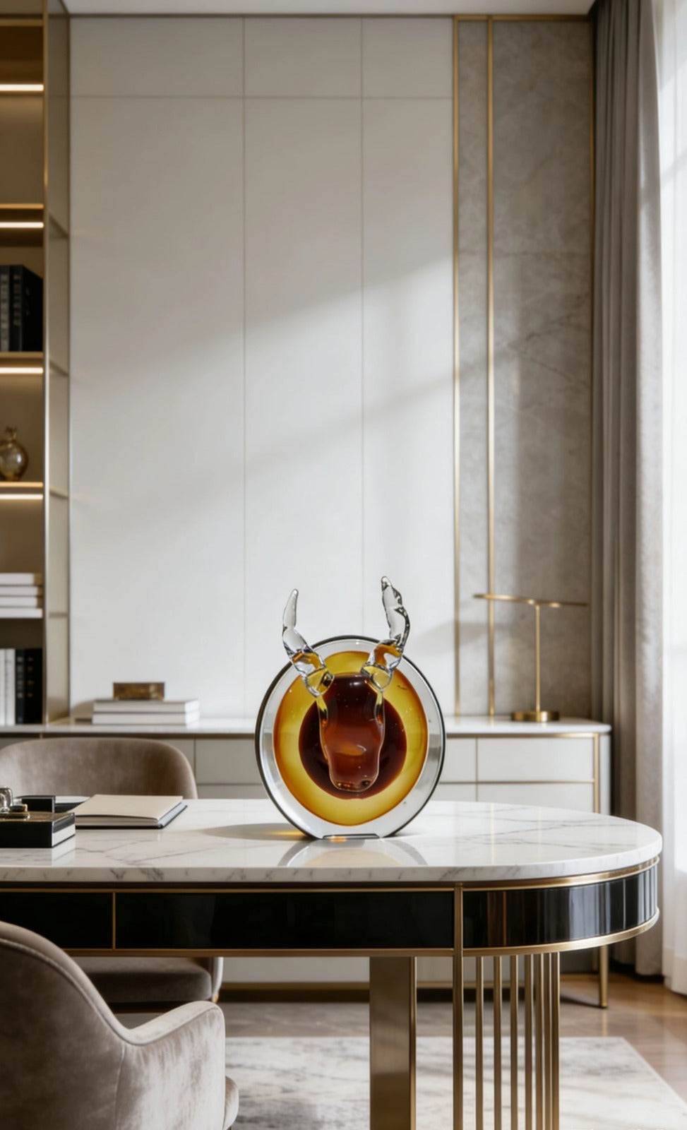 GLASS AURA BULL | HANDCRAFTED GLASS ART | CIRCULAR GLASS ART PIECE | GLASS ARTFICATS