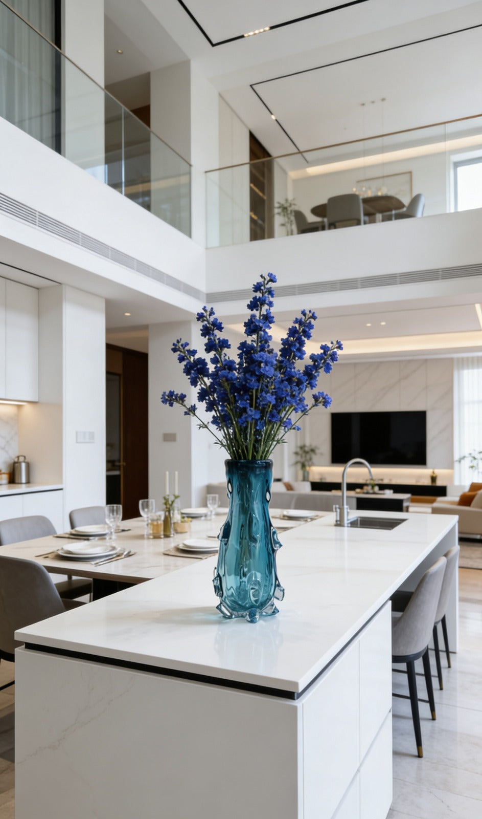 HORNY BLUE VASE |  SOLID GLASS FLOWER VASE |